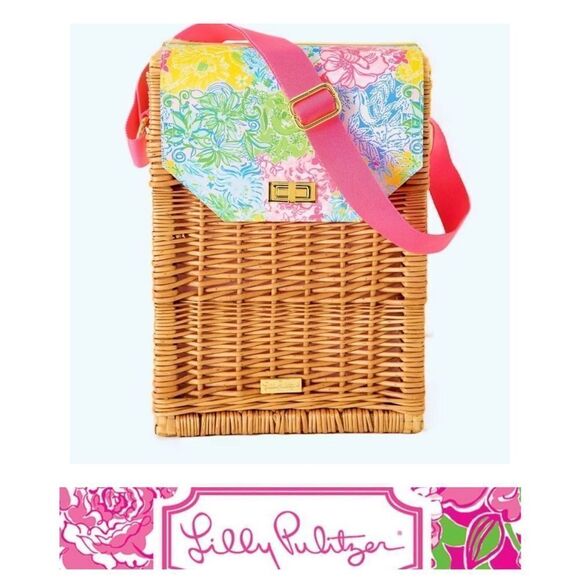 Lilly Pulitzer Wicker Wine & Picnic Basket NWT gift - Picture 1 of 6